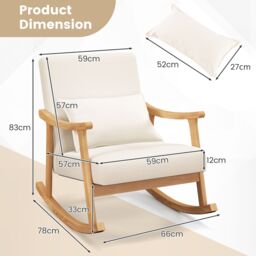Gymax Rocking Chair With Pillow Upholstered Lounge Chair for Living Room in Beige - thumbnail 3
