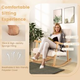 Gymax Rocking Chair With Pillow Upholstered Lounge Chair for Living Room in Beige - thumbnail 2