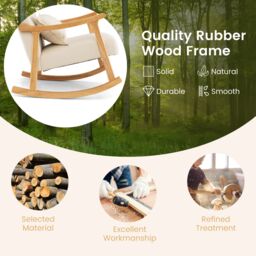 Gymax Rocking Chair With Pillow Upholstered Lounge Chair for Living Room in Beige - thumbnail 6