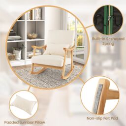 Gymax Rocking Chair With Pillow Upholstered Lounge Chair for Living Room in Beige - thumbnail 5