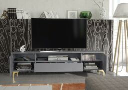 Creative Furniture Tide Crest TV Unit Gold 200cm - Modern Fluted Design in Grey or White in Dark Grey - thumbnail 5