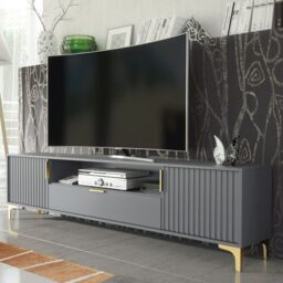 Creative Furniture Tide Crest TV Unit Gold 200cm - Modern Fluted Design in Grey or White in Dark Grey - thumbnail 7