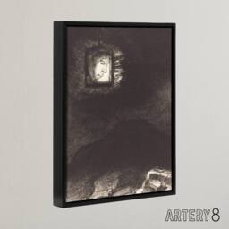 "Artery8 Glimmering Head Suspended Redon Vintage Black Framed Canvas Wall Art in Grey - Size: W18"" x H24""" - thumbnail 2