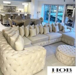 HOB Furniture Royal Surrey U Shape Chaise Sofa - Sofa With Footstool - 12ftx7ftx7ft in Cream - thumbnail 3