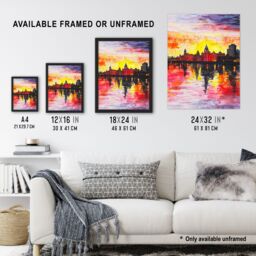 "Artery8 Vibrant Liverpool City Waterfront Sunset Painting Framed Wall Art - Size: W12"" x H16""" - thumbnail 3