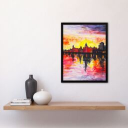 "Artery8 Vibrant Liverpool City Waterfront Sunset Painting Framed Wall Art - Size: W12"" x H16""" - thumbnail 4
