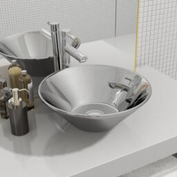 Berkfield Home Wash Basin 42x14 cm Ceramic Silver - thumbnail 1
