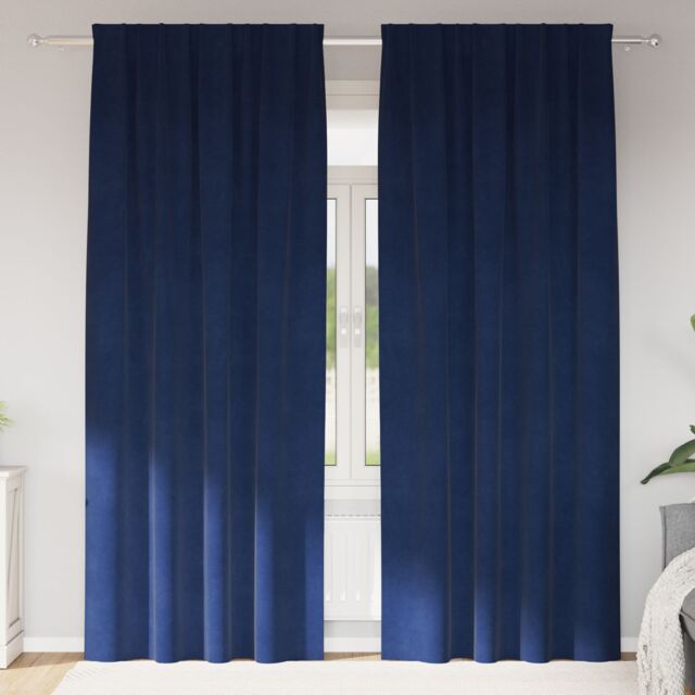 Berkfield Home Blackout Curtains with Top Tape 2 pcs Dark Blue Velvet - image 1