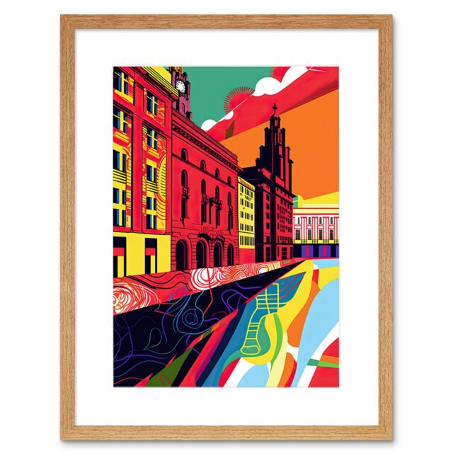 "Artery8 Wall Art Print Royal Albert Dock Liverpool Waterfront Pop Artwork Framed 9X7 Inch in Beige - Size: W7"" x H9""" - image 1