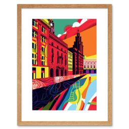"Artery8 Wall Art Print Royal Albert Dock Liverpool Waterfront Pop Artwork Framed 9X7 Inch in Beige - Size: W7"" x H9""" - thumbnail 1