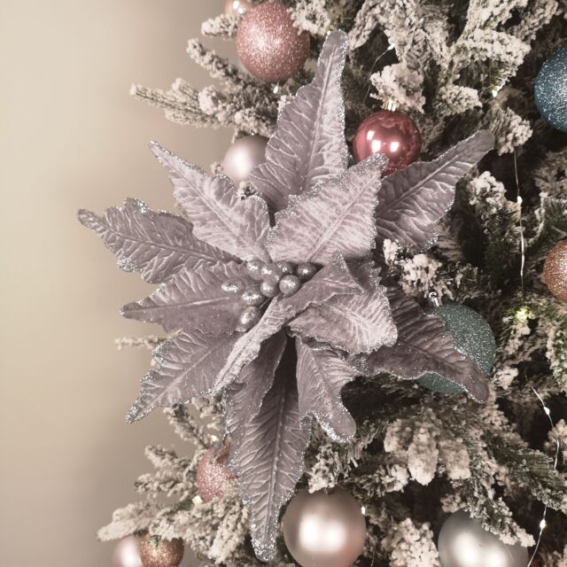 Samuel Alexander 68cm Silver Velvet Poinsettia Stem with 2 Flowers Christmas Decoration - image 1