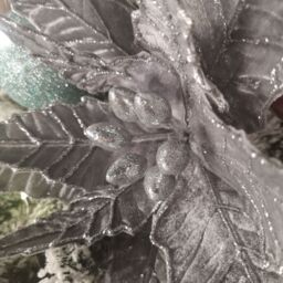 Samuel Alexander 68cm Silver Velvet Poinsettia Stem with 2 Flowers Christmas Decoration - thumbnail 4