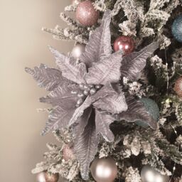 Samuel Alexander 68cm Silver Velvet Poinsettia Stem with 2 Flowers Christmas Decoration