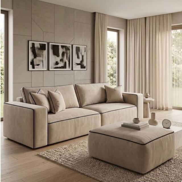 Stratus Interiors Sloane 2-Tone Modular Sofa - Custom Contrast Piping - 2 Seater in Beige - image 1