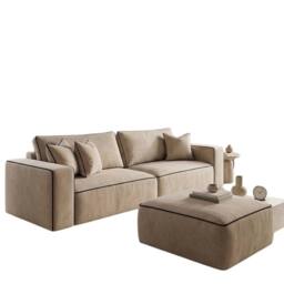 Stratus Interiors Sloane 2-Tone Modular Sofa - Custom Contrast Piping - 2 Seater in Beige - thumbnail 2