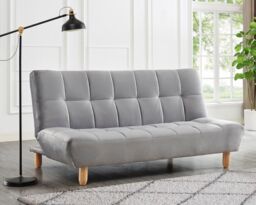 Home Detail Macy Velvet Sofa Bed With Tufted Detail & Wooden Legs in Light Grey