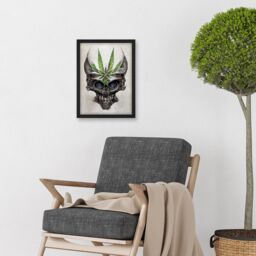 Artery8 Alien Skull With Marijuana Leaf Colour Pencil Illustration Artwork Framed Wall Art Print A4 in Black - thumbnail 2