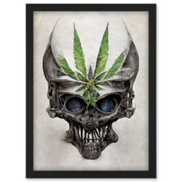 Artery8 Alien Skull With Marijuana Leaf Colour Pencil Illustration Artwork Framed Wall Art Print A4 in Black - thumbnail 1
