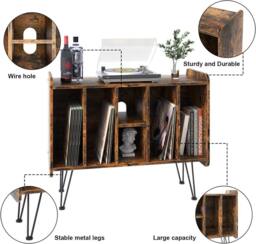 Huhote 3 Tier Vinyl Record Player Stand Storage Cabinet End Side Table in Brown - thumbnail 4