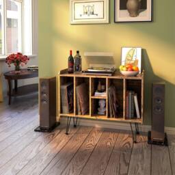 Huhote 3 Tier Vinyl Record Player Stand Storage Cabinet End Side Table in Brown - thumbnail 5