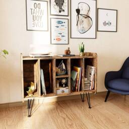 Huhote 3 Tier Vinyl Record Player Stand Storage Cabinet End Side Table in Brown - thumbnail 7