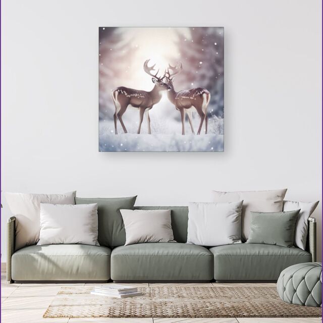 Warren Reed - Designer Reindeer In The Snow Canvas - Size: w40 inch x h40 inch - image 1