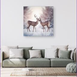 Warren Reed - Designer Reindeer In The Snow Canvas - Size: w40 inch x h40 inch - thumbnail 1