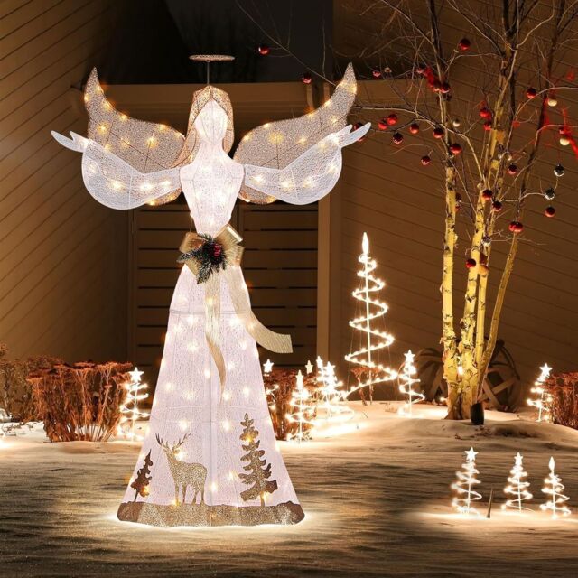 Costway 5FT Pre-lit Christmas Angel 3D Glittered Angel w/100 Warm White Lights - image 1