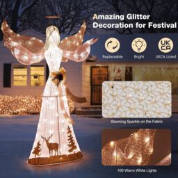 Costway 5FT Pre-lit Christmas Angel 3D Glittered Angel w/100 Warm White Lights - thumbnail 2
