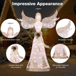 Costway 5FT Pre-lit Christmas Angel 3D Glittered Angel w/100 Warm White Lights - thumbnail 3