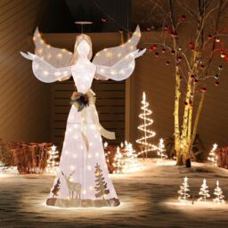 Costway 5FT Pre-lit Christmas Angel 3D Glittered Angel w/100 Warm White Lights - thumbnail 1