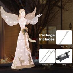 Costway 5FT Pre-lit Christmas Angel 3D Glittered Angel w/100 Warm White Lights - thumbnail 5