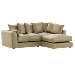 Furnishings For Less UK Brooklyn Plush Velvet 3 to 4 Seater L Shaped Corner Sofa Right Hand Facing in Beige - thumbnail 1