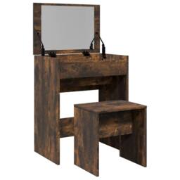 Berkfield Home Dressing Table & Stool Smoked Oak 60x40x113.5 cm in Brown - thumbnail 8
