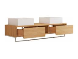 Vente-unique Suspended Teak Bathroom Vanity Unit With Towel Rail & Double Square in Light Oak - thumbnail 6