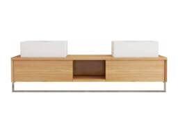 Vente-unique Suspended Teak Bathroom Vanity Unit With Towel Rail & Double Square in Light Oak - thumbnail 2