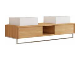 Vente-unique Suspended Teak Bathroom Vanity Unit With Towel Rail & Double Square in Light Oak - thumbnail 5