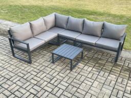 Aluminium Garden Furniture Set Outdoor Lounge Corner Sofa Square Coffee Table Sets Dark Grey 6 Seater - thumbnail 1