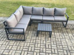 Fimous Aluminium Garden Furniture Set Outdoor Lounge Corner Sofa Square Coffee Table Sets Dark Grey 6 Seater - thumbnail 2