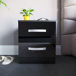 Home Discount Vida Designs Hulio 2 GLOSS DRAWERS Bedside Cabinet Bedroom Furniture in Black - thumbnail 3