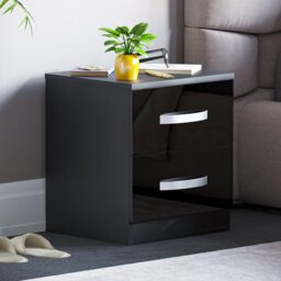 Home Discount Vida Designs Hulio 2 GLOSS DRAWERS Bedside Cabinet Bedroom Furniture in Black