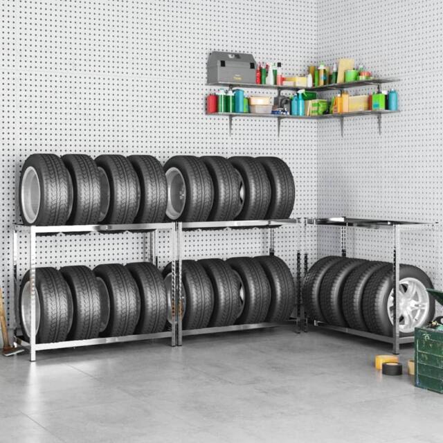 Berkfield Home 2-Layer Tire Rack 3 pcs Silver 110x40x110 cm Steel - Size: 110 x 40 x 110 cm - image 1