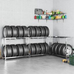 Berkfield Home 2-Layer Tire Rack 3 pcs Silver 110x40x110 cm Steel - Size: 110 x 40 x 110 cm