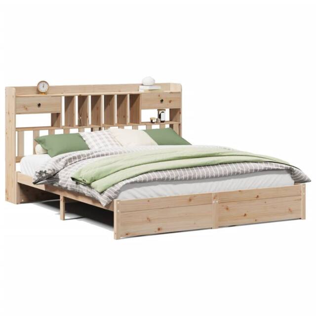 Berkfield Home Bookcase Bed without Mattress 180x200cm Super King Solid Wood Pine in Light Tan - image 1