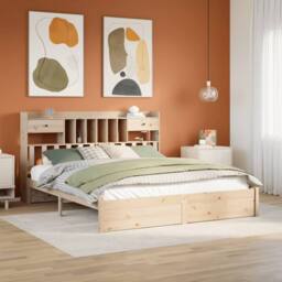 Berkfield Home Bookcase Bed without Mattress 180x200cm Super King Solid Wood Pine in Light Tan - thumbnail 2