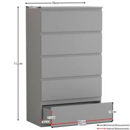 HD Designs Denver 5 Drawer Chest of Drawers Storage in Grey - thumbnail 2