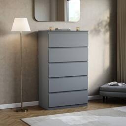 HD Designs Denver 5 Drawer Chest of Drawers Storage in Grey