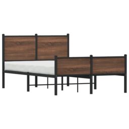 Berkfield Home Metal Bed Frame without Mattress Brown Oak 120x200 cm - Size: Small Double - thumbnail 4