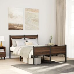 Berkfield Home Metal Bed Frame without Mattress Brown Oak 120x200 cm - Size: Small Double - thumbnail 1