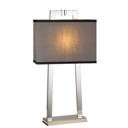 Loops Table Lamp Light Grey Shade Highly Polished Nickel Finish LED E27 60W Bulb in Metallics - thumbnail 1